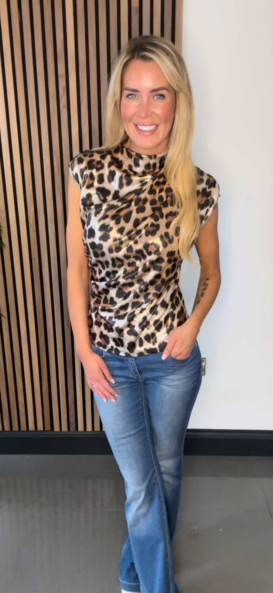 Metallic leopard top