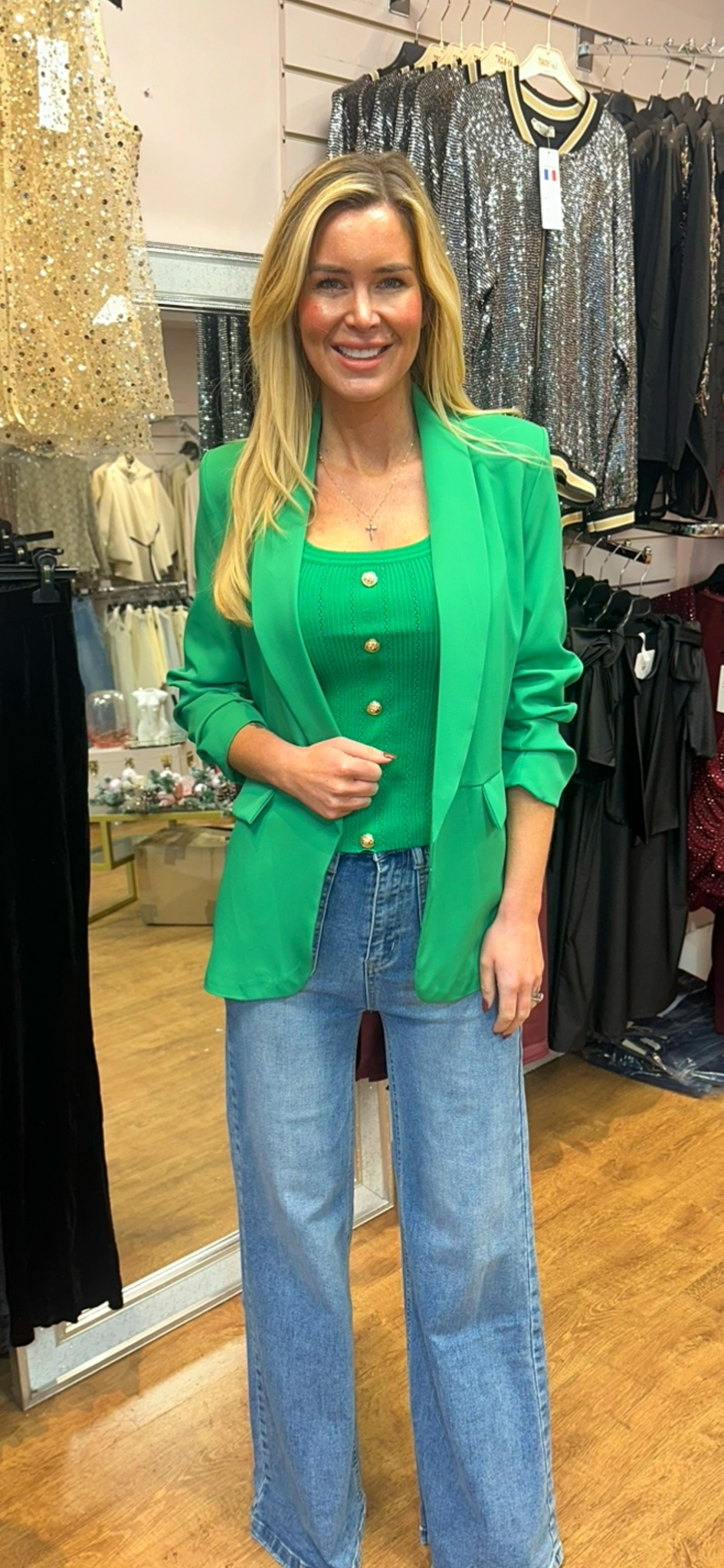 Green ruched blazer