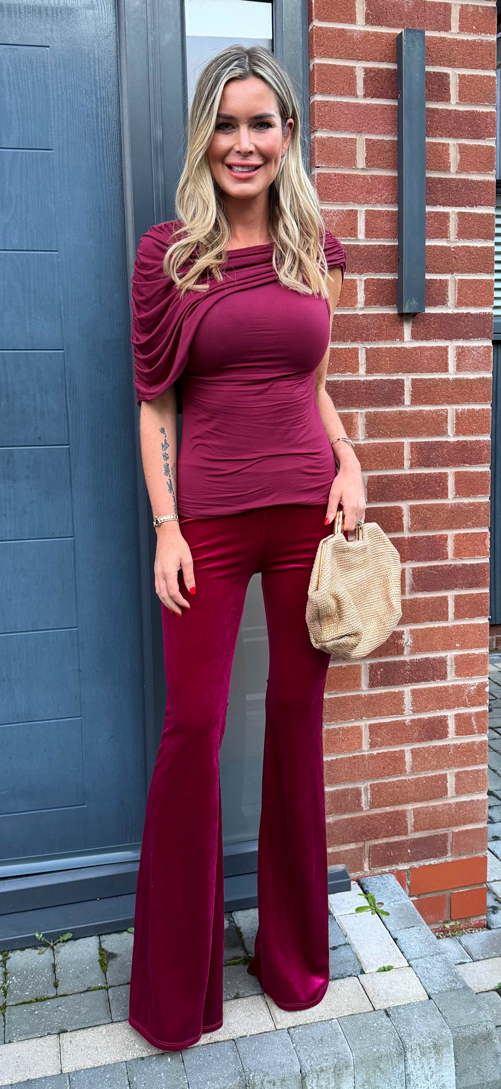 wine velvet trousers