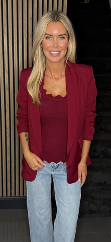 Blazer ruched sleeve wine