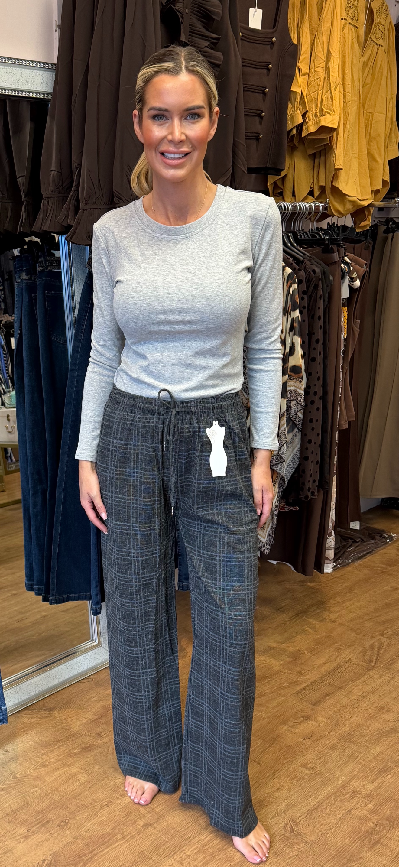 LOLA trousers checked charcoal