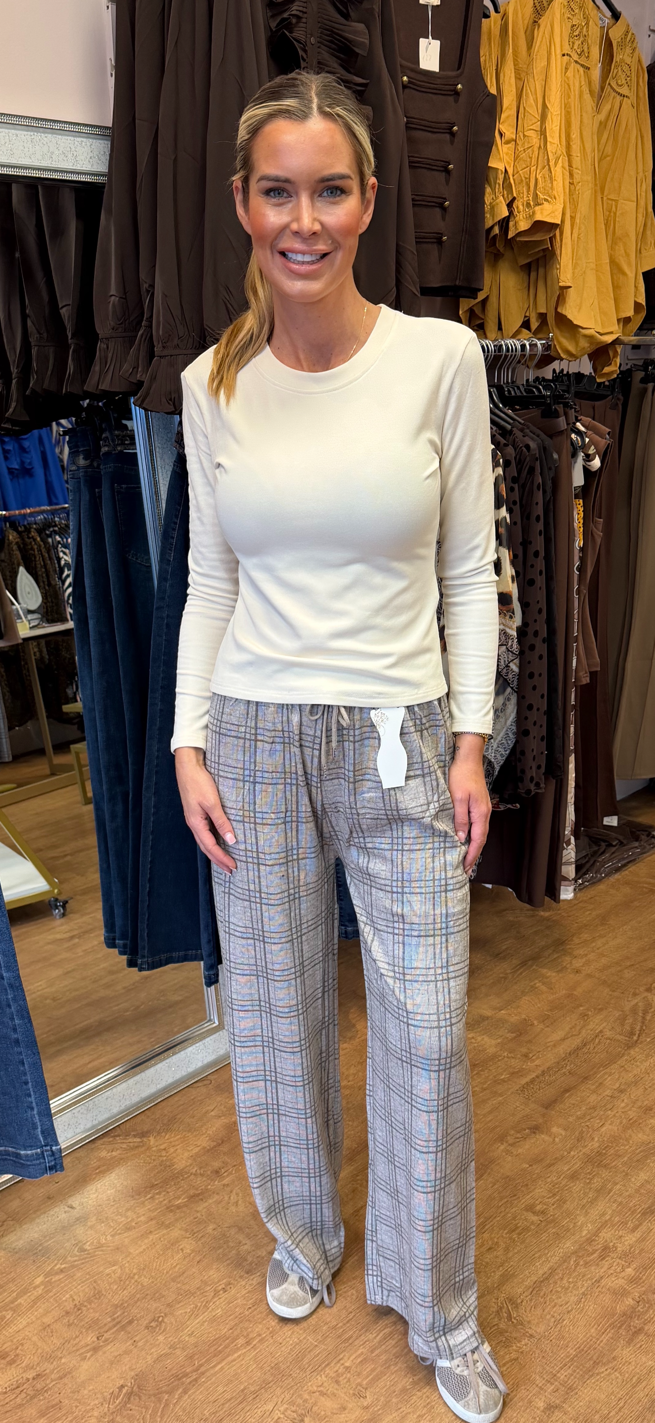 LOLA trousers checked taupe