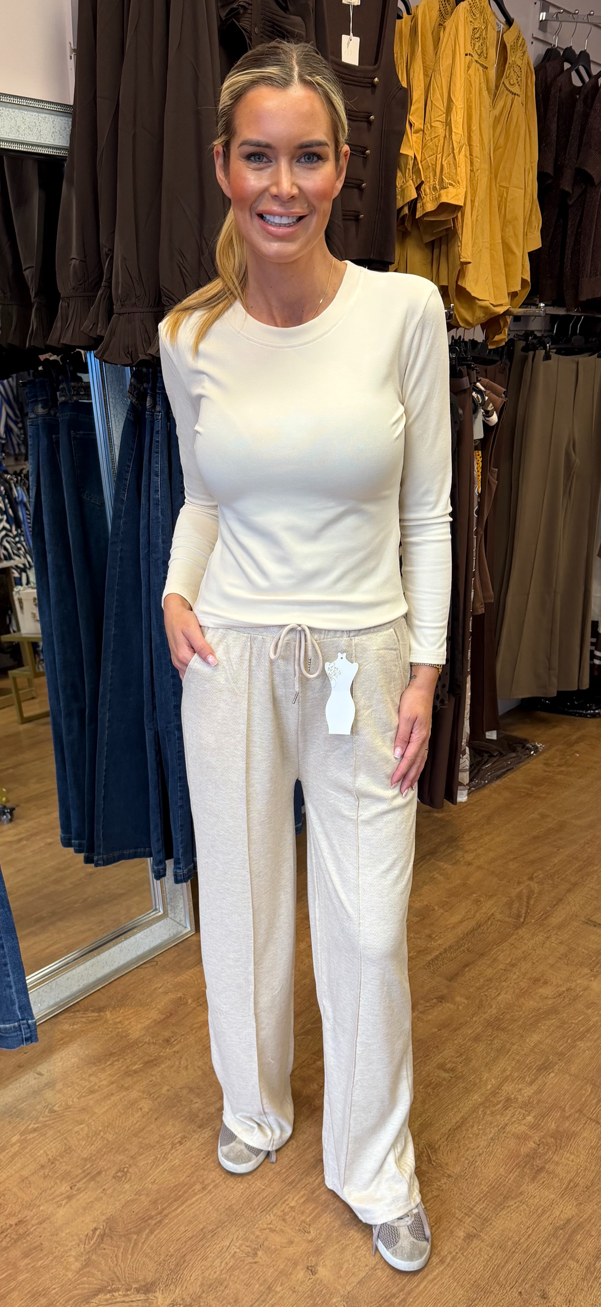LOLA trousers herringbone cream
