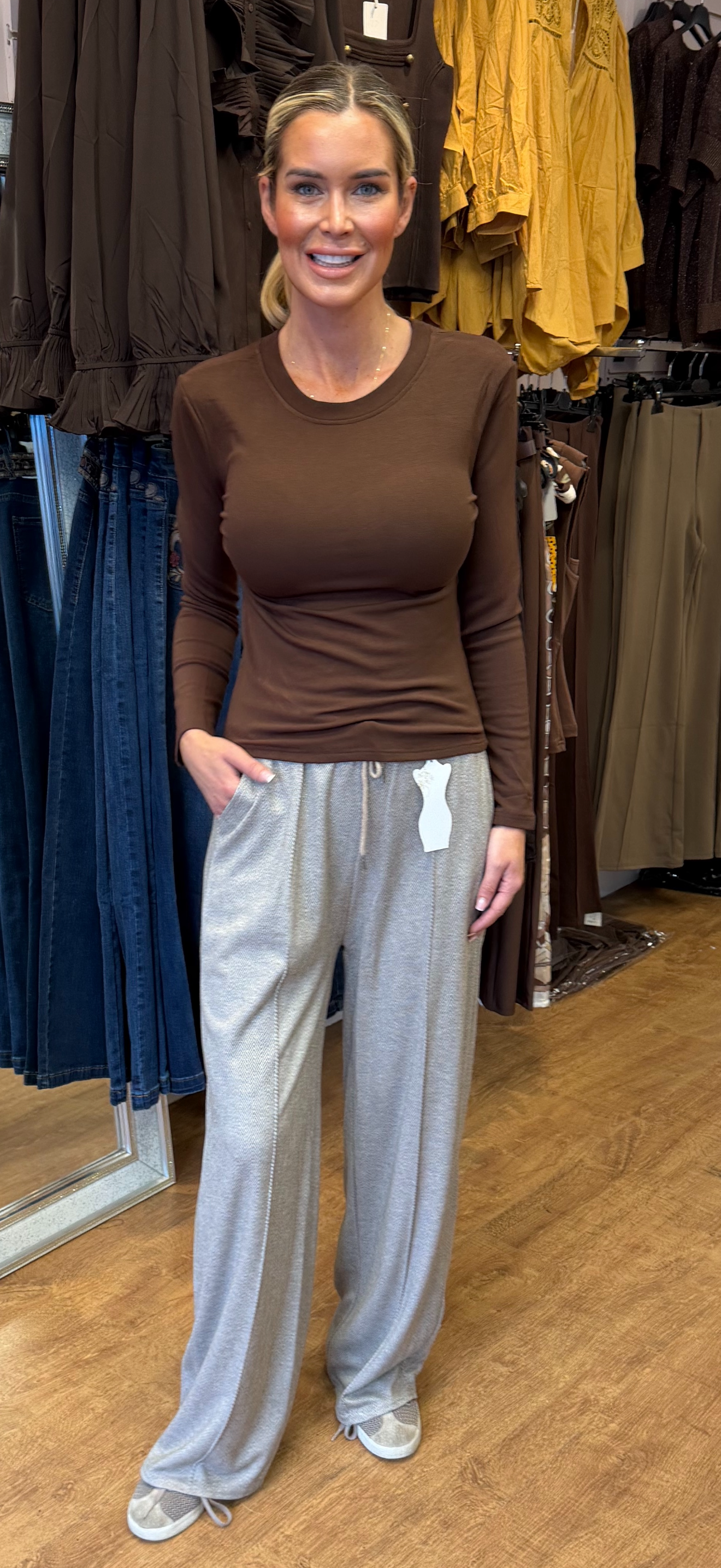 LOLA trousers herringbone taupe