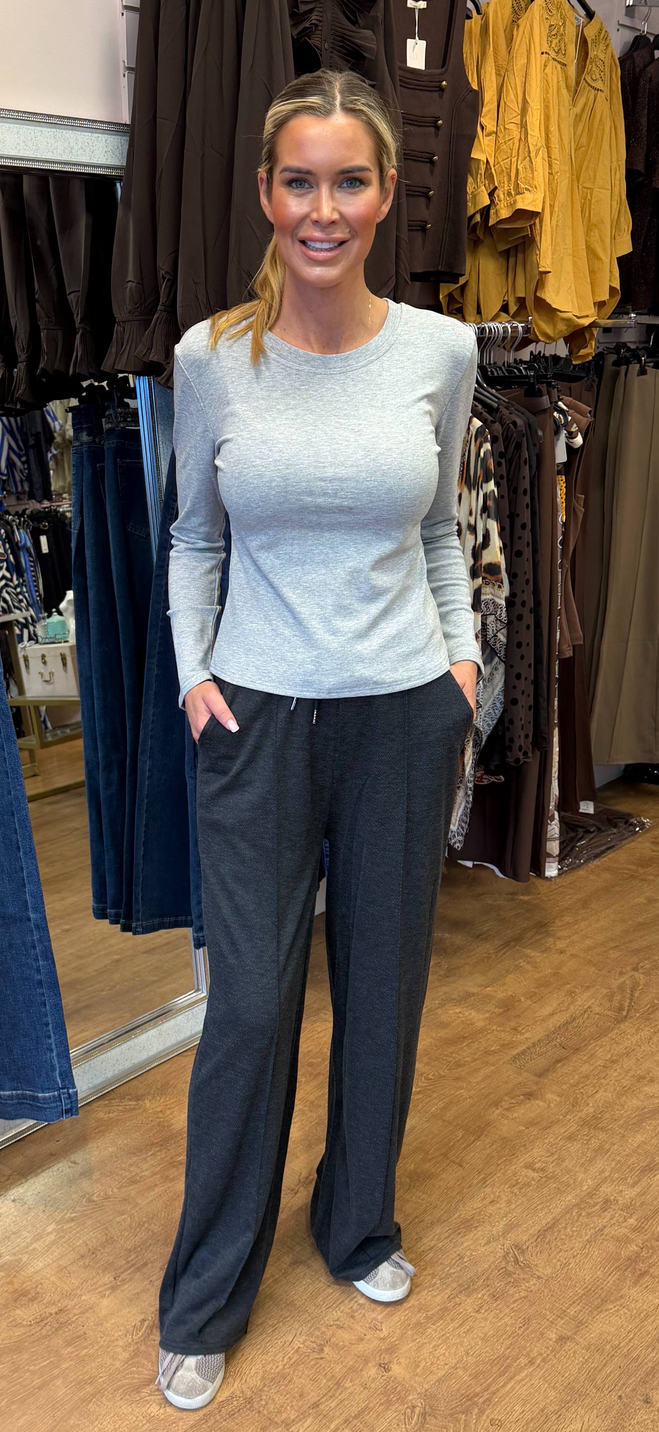LOLA trousers herringbone black