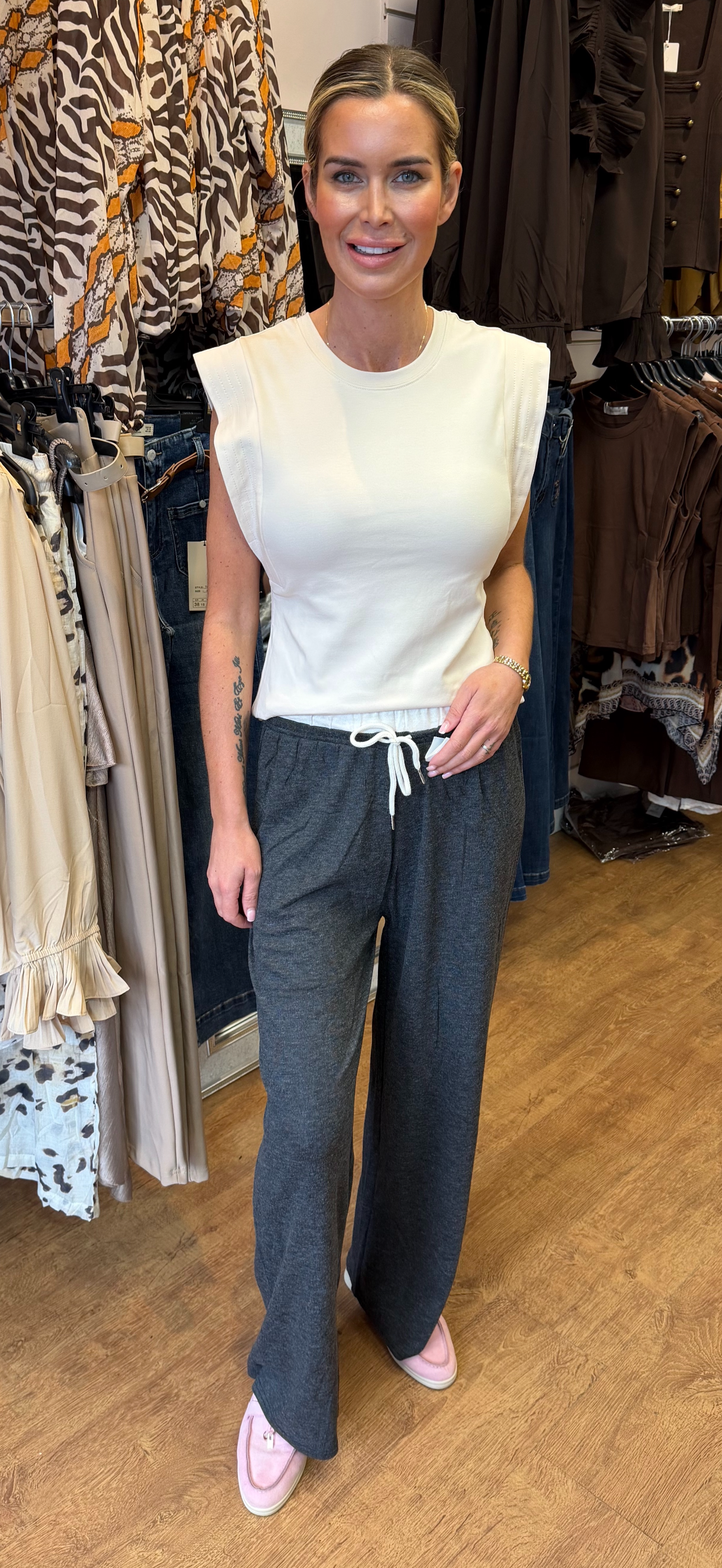 LOLA trousers two tone charcoal