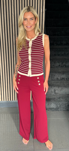 Gold button trouser wine