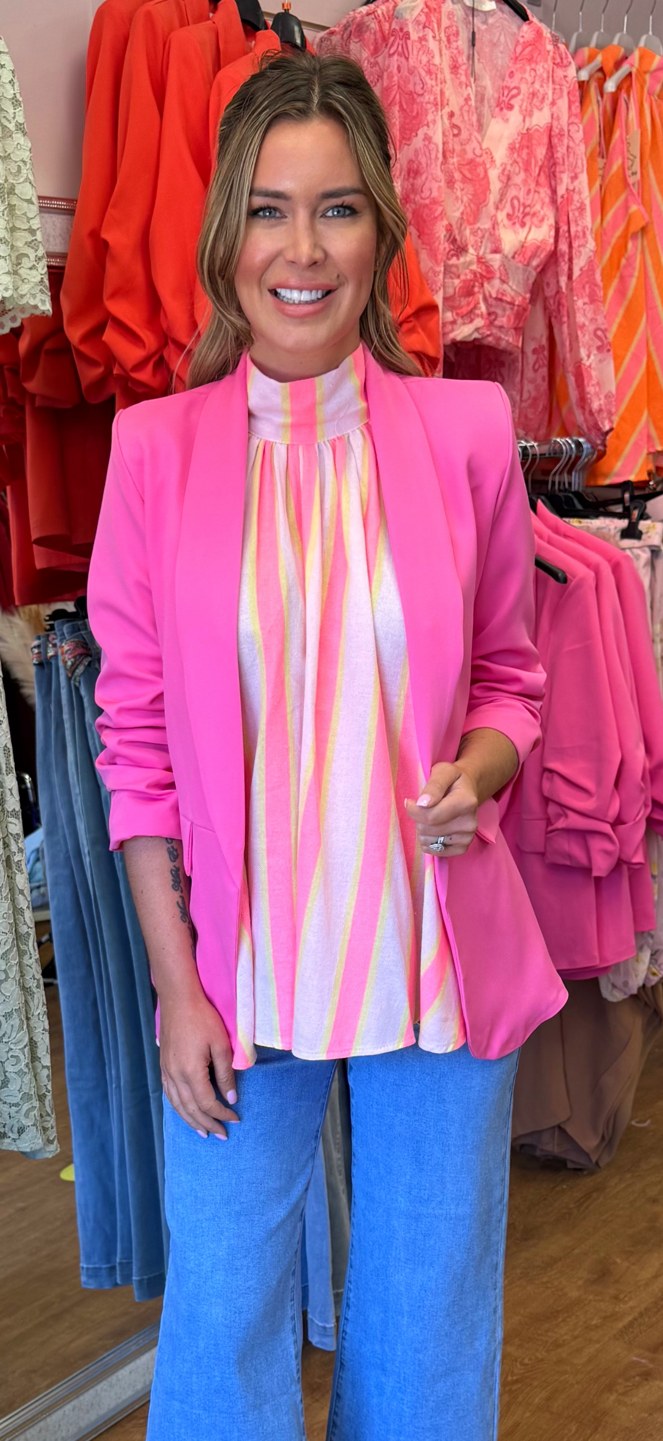 Pink ruched blazer