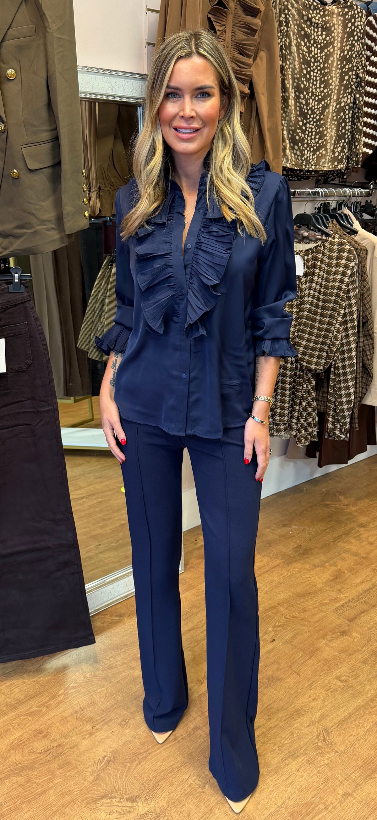 Navy flare trousers