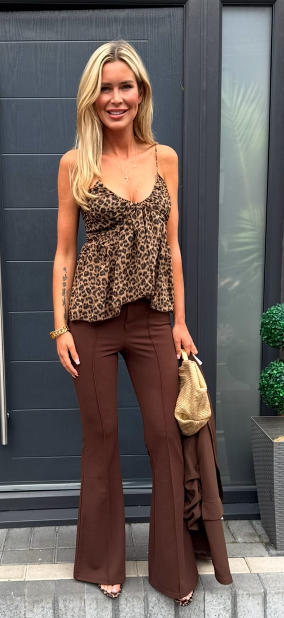 Brown flare trousers
