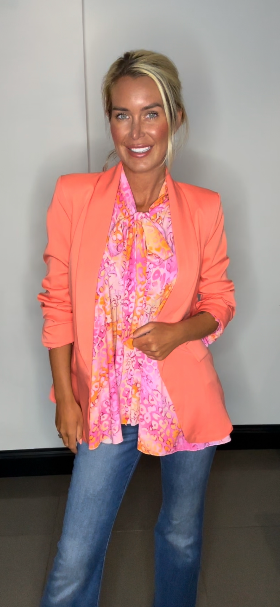 Coral ruched blazer