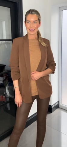 Ruched sleeve blazer brown